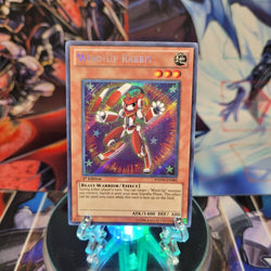 A Secret Rare "Wind-Up Rabbit" card from the Yugioh Set: Photon Shockwave.