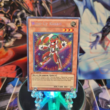 A Secret Rare "Wind-Up Rabbit" card from the Yugioh Set: Photon Shockwave.