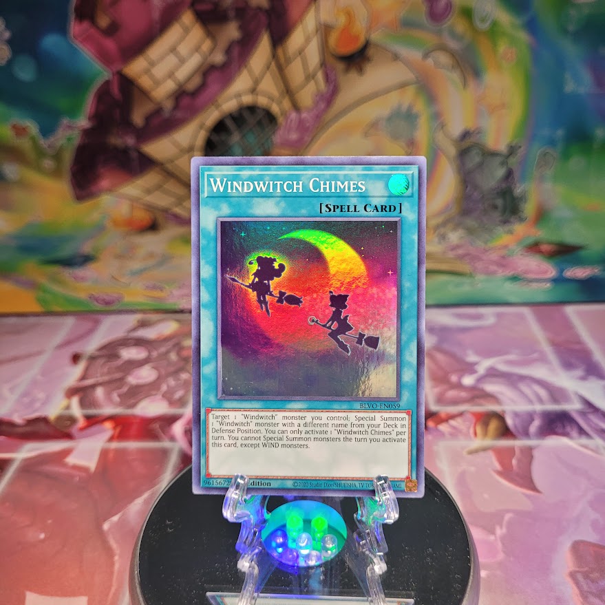 A Super Rare "Windwitch Chimes" card from the Yugioh Set: Blazing Vortex.