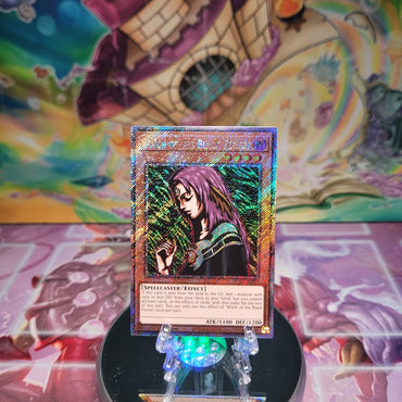 A Platinum Secret Rare "Witch of the Black Forest" card from the Yugioh Set: Quarter Century Bonanza (RA03)