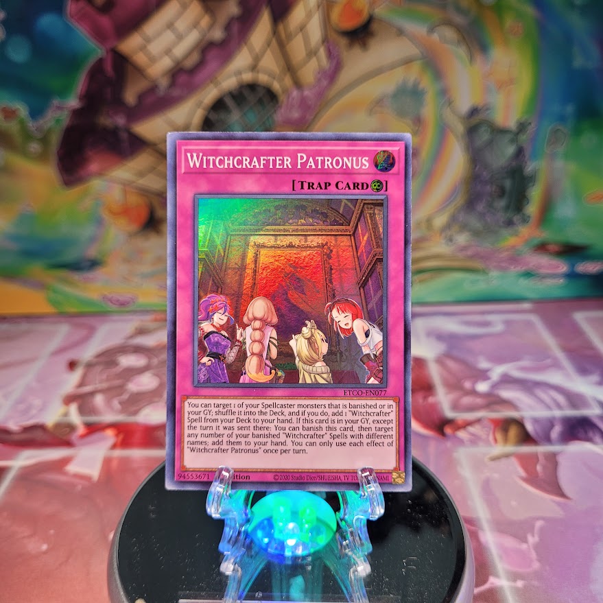 A Super Rare "Witchcrafter Patronus" card from the Yugioh Set: Eternity Code.