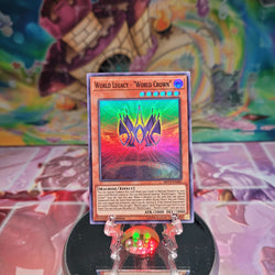 A Super Rare "World Legacy - "World Crown"" card from the Yugioh 2019 Gold Sarcophagus Tins.