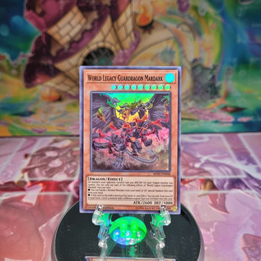 A Super Rare "World Legacy Guardragon Mardark" card from the Yugioh Set: Mystic Fighters.