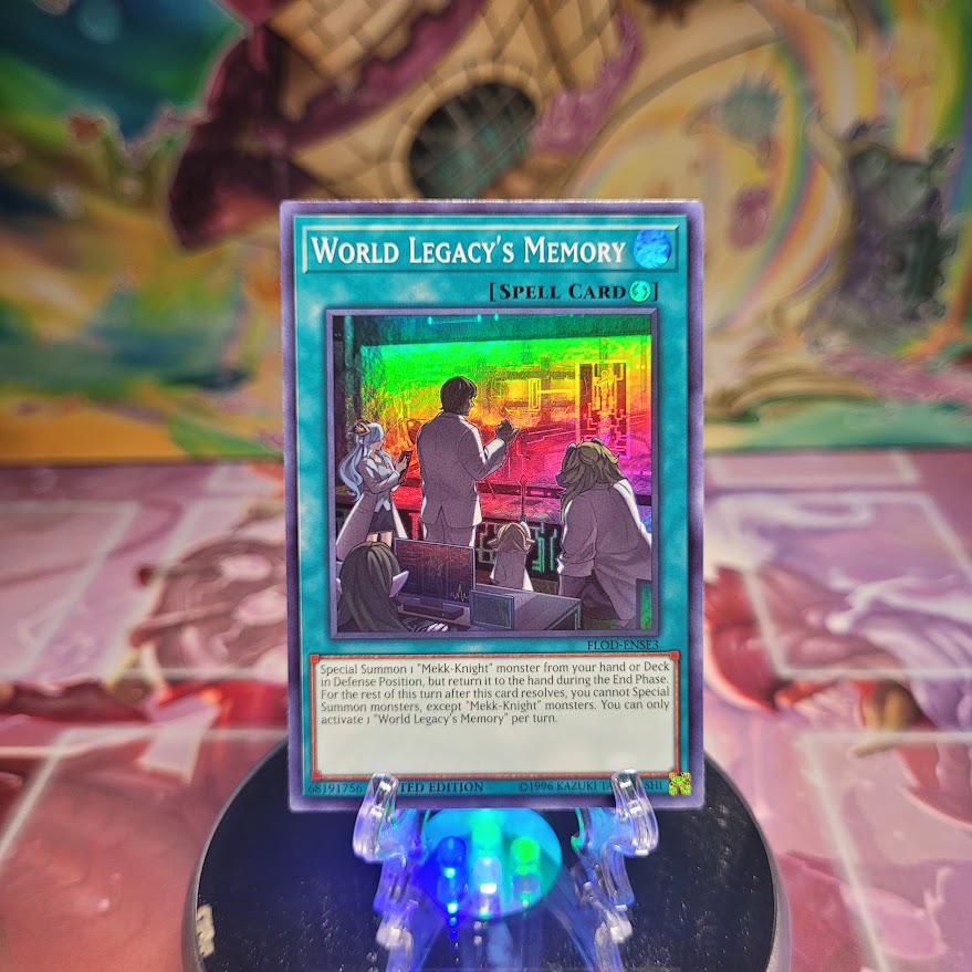 A Super Rare "World Legacy's Memory" Promo Card from the Yugioh Set: Flames of Destruction: Special Edition.