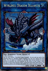 A Quarter Century Secret Rare "Worldsea Dragon Zealantis" card from the Yugioh Set: Quarter Century Stampede (RA04).