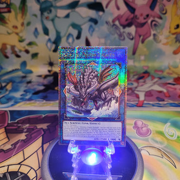 A Quarter Century Secret Rare "Worldsea Dragon Zealantis" card from the Yugioh Set: Quarter Century Stampede (RA04).