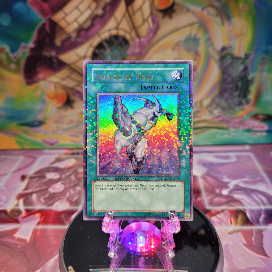 A Duel Terminal Secret Rare "Wrath of Neos" card from the Yugioh Set: Duel Terminal 1 (DT01).
