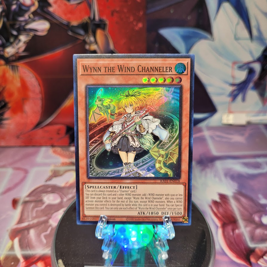 A Super Rare "Wynn the Wind Channeler" card from the Yugioh Set: Rarity Collection 1 (RA01). 