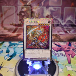 A Platinum Secret Rare "XX-Saber Hyunlei" card from the Yugioh Set: Quarter Century Stampede (RA04).