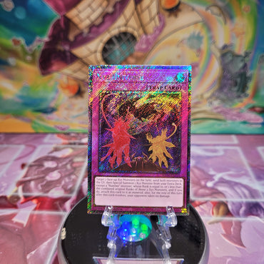 A Platinum Secret Rare "Xyz Universe" card from the Yugioh Set: Quarter Century Stampede (RA04).