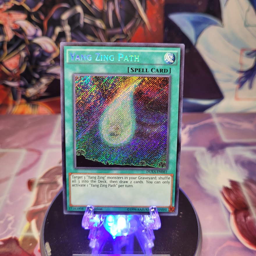  A Secret Rare "Yang Zing Path" card from the Yugioh Set: Duelist Alliance (DUEA).
