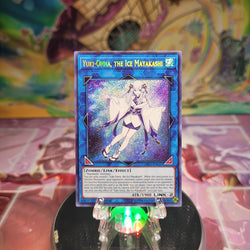 A Secret Rare "Yuki-Onna, the Ice Mayakashi" card from the Yugioh Set: Hidden Summoners.