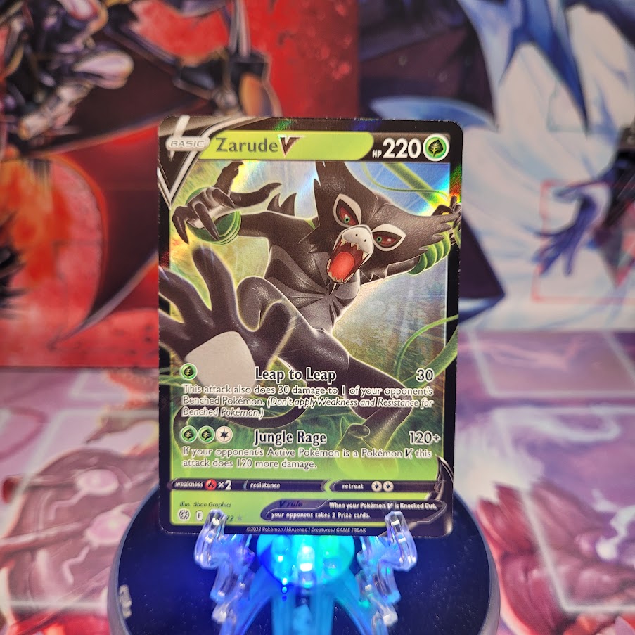 An Ultra Rare "Zarude V" (016/172) card from the Pokemon Set: Brilliant Stars.
