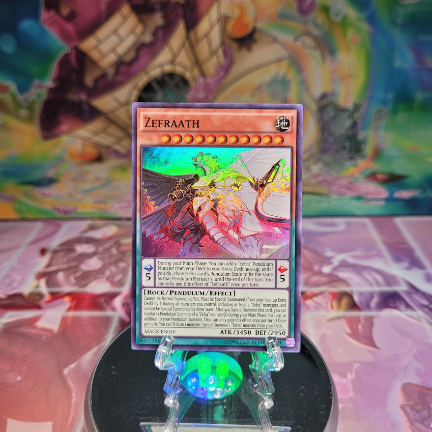 A Super Rare "Zefraath" card from the Yugioh Set: Maximum Crisis.