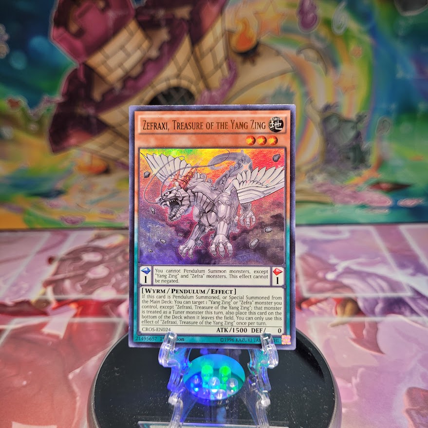 An Ultra Rare "Zefraxi, Treasure of the Yang Zing" card from the Yugioh Set: Crossed Souls.