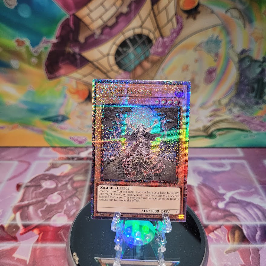  A Quarter Century Secret Rare "Zombie Master" card from the Yugioh Set: Quarter Century Bonanza (RA03).