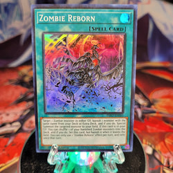  A Super Rare "Zombie Reborn" card from the Yugioh Set: Dimension Force.