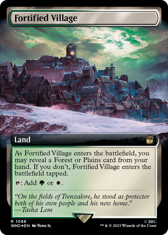 Fortified Village (Extended Art) (Surge Foil) [Doctor Who] Magic: The Gathering