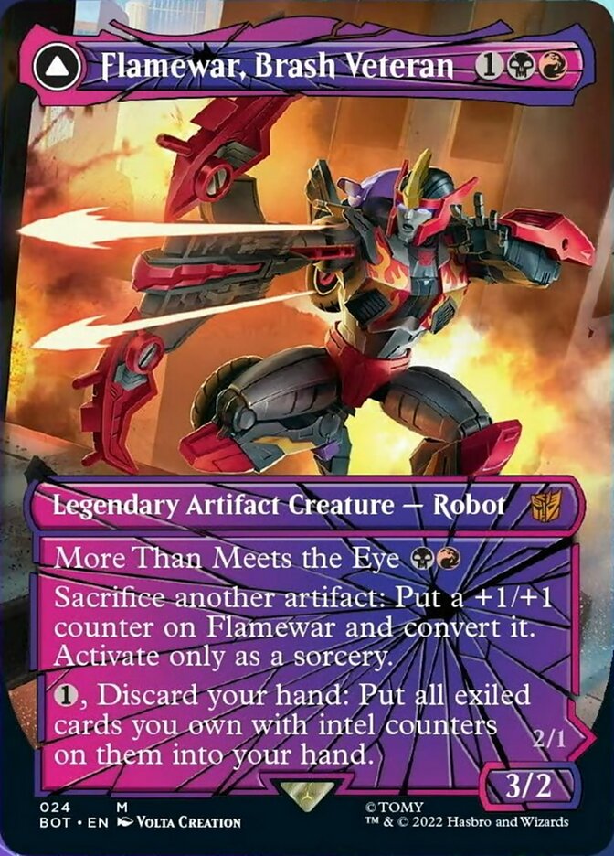 Flamewar, Brash Veteran // Flamewar, Streetwise Operative (Shattered Glass) [Transformers] Magic: The Gathering