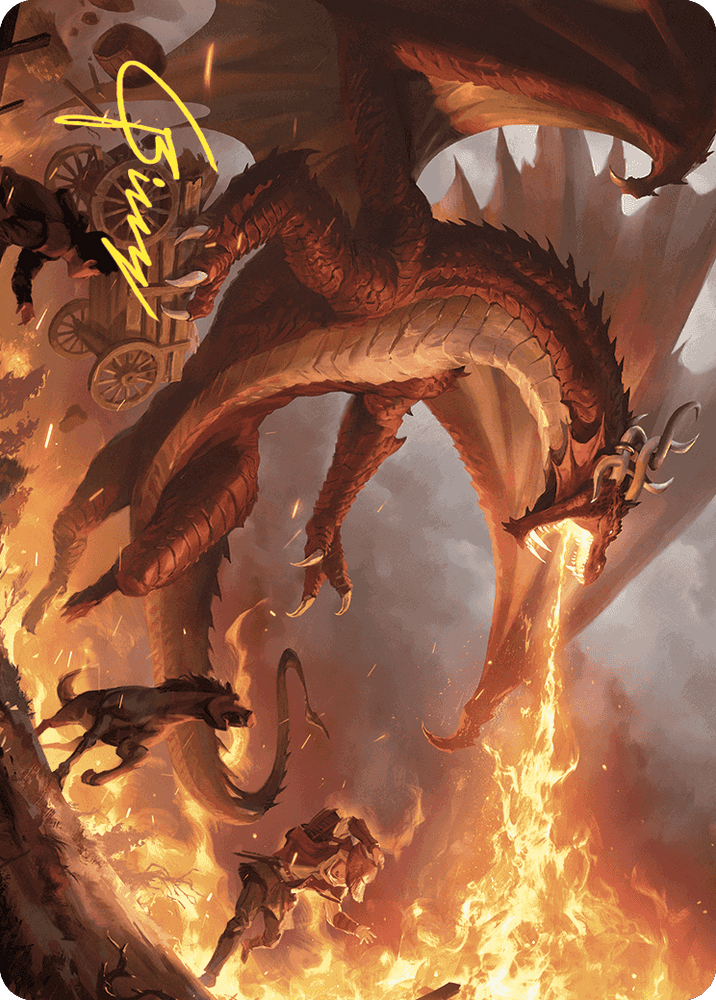 Realm-Scorcher Hellkite Art Card (Gold-Stamped Signature) [Wilds of Eldraine Art Series] Magic: The Gathering
