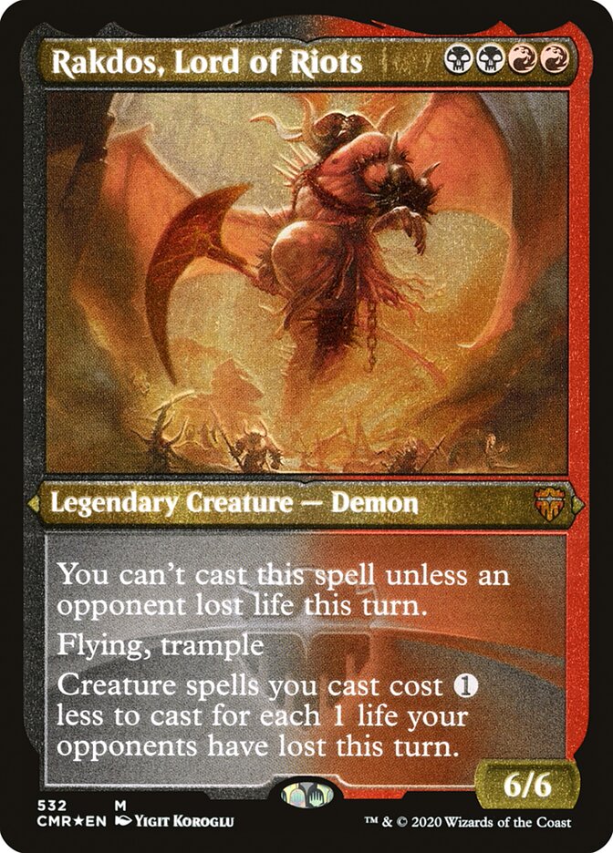 Rakdos, Lord of Riots (Etched) [Commander Legends] Magic: The Gathering