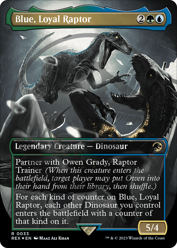 Blue, Loyal Raptor (Emblem) (Borderless) [Jurassic World Collection Tokens] Magic: The Gathering