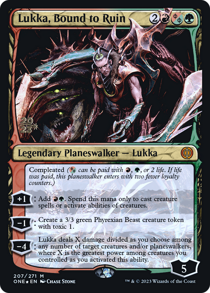 Lukka, Bound to Ruin [Phyrexia: All Will Be One Prerelease Promos] Magic: The Gathering