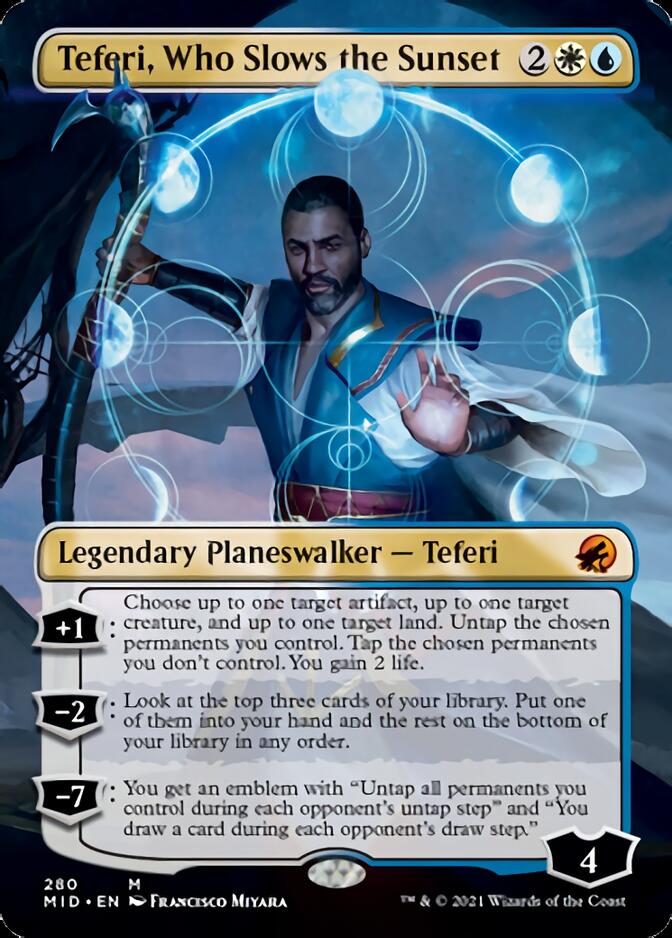 Teferi, Who Slows the Sunset (Borderless) [Innistrad: Midnight Hunt] Magic: The Gathering