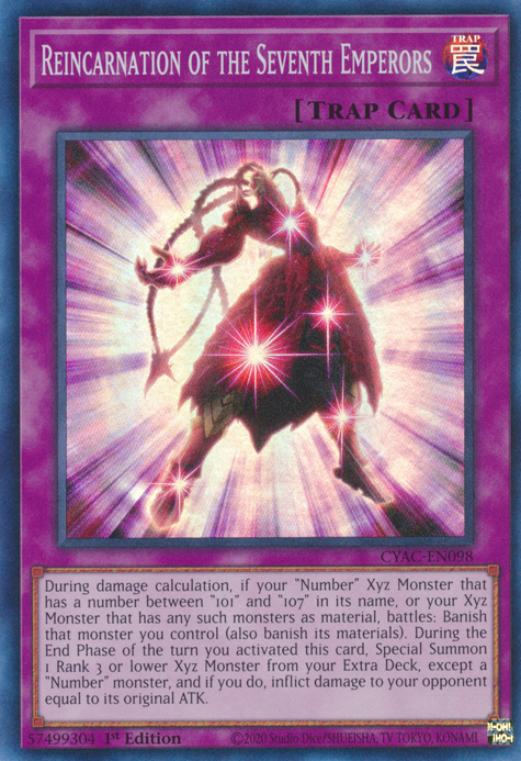 Reincarnation of the Seventh Emperors [CYAC-EN098] Super Rare - Yugioh Cards For Your TCG Needs!