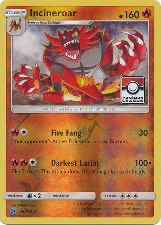 Incineroar (26/149) (League Promo) [Sun & Moon: Base Set] Pokémon