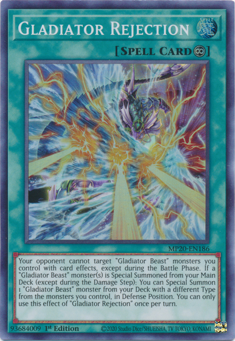 Gladiator Rejection [MP20-EN186] Super Rare - Yugioh Cards For Your TCG Needs!
