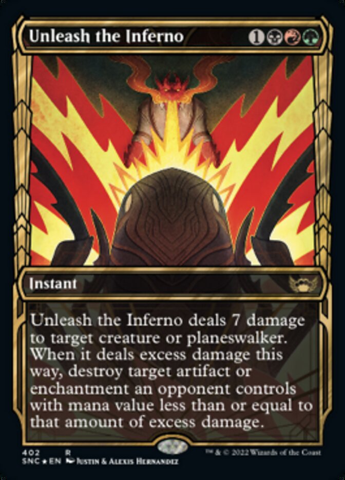 Unleash the Inferno (Showcase Golden Age Gilded Foil) [Streets of New Capenna] Magic: The Gathering