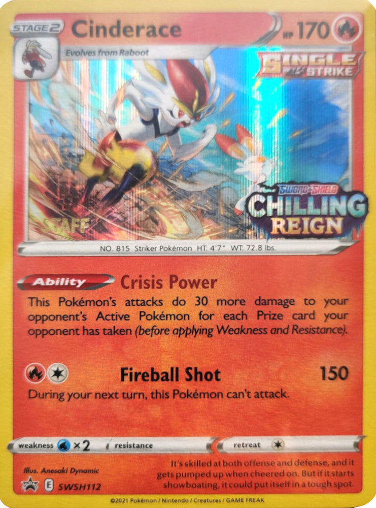 Cinderace (SWSH112) (Staff Prerelease Promo) [Sword & Shield: Black Star Promos] Pokémon
