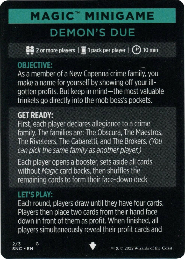 Demon's Due (Magic Minigame) [Streets of New Capenna Minigame] Magic: The Gathering