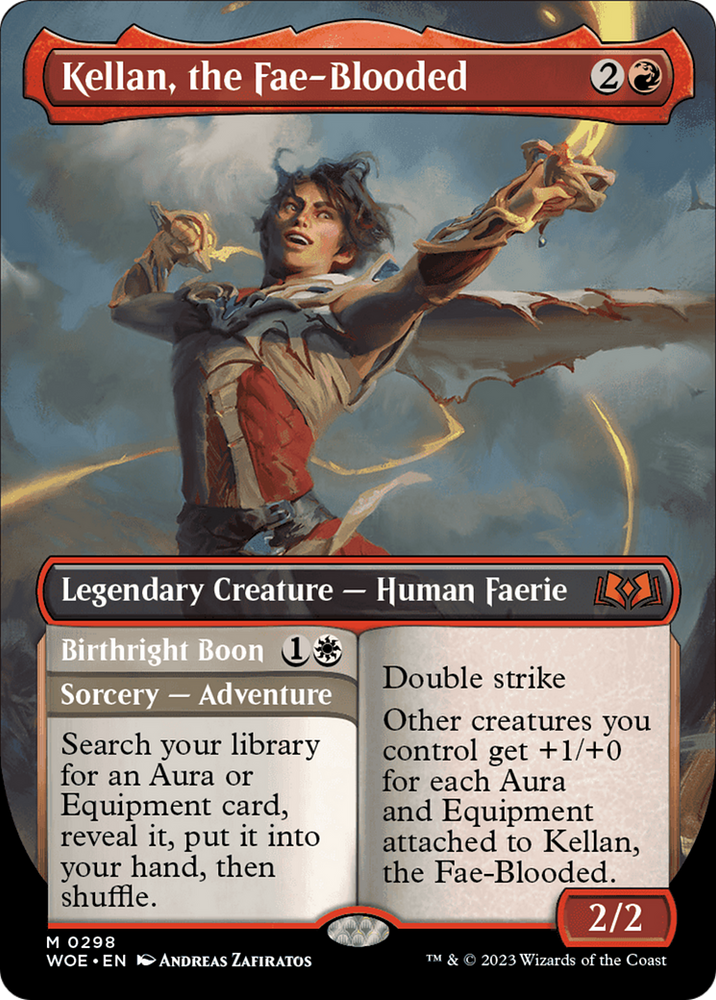 Kellan, the Fae-Blooded // Birthright Boon (Borderless Alternate Art) [Wilds of Eldraine] Magic: The Gathering