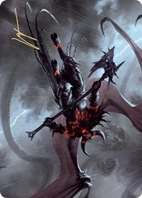 Burning-Rune Demon Art Card (Gold-Stamped Signature) [Kaldheim Art Series] Magic: The Gathering