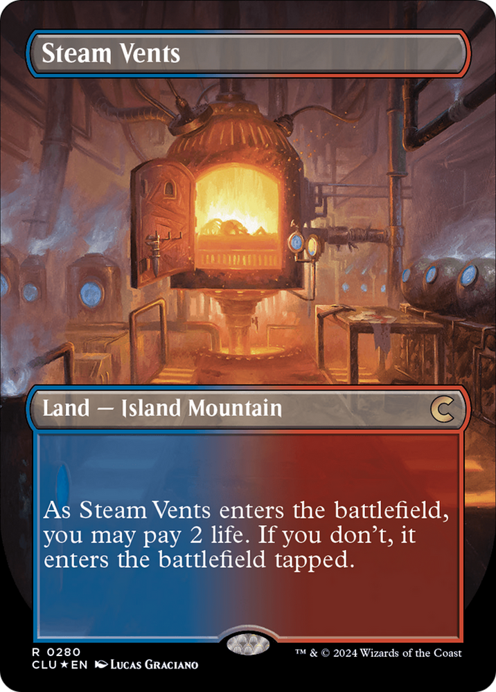 Steam Vents (Borderless) [Ravnica: Clue Edition] Magic: The Gathering