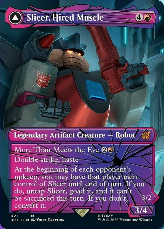Slicer, Hired Muscle // Slicer, High-Speed Antagonist (Shattered Glass) [Transformers] Magic: The Gathering