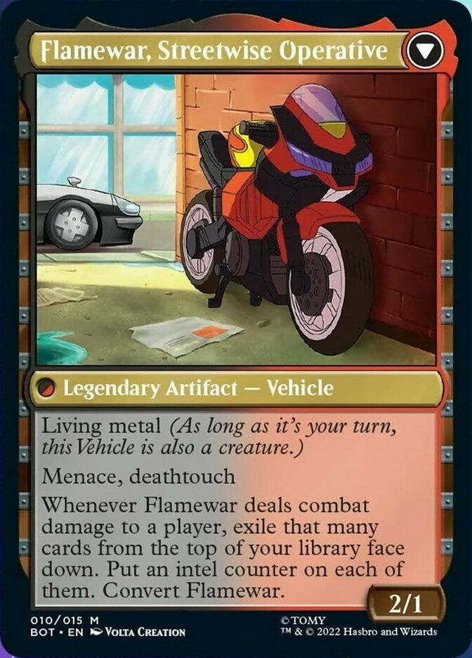 Flamewar, Brash Veteran // Flamewar, Streetwise Operative [Transformers] Magic: The Gathering