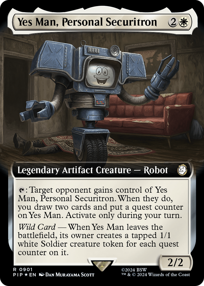 Yes Man, Personal Securitron (Extended Art) (Surge Foil) [Fallout] Magic: The Gathering