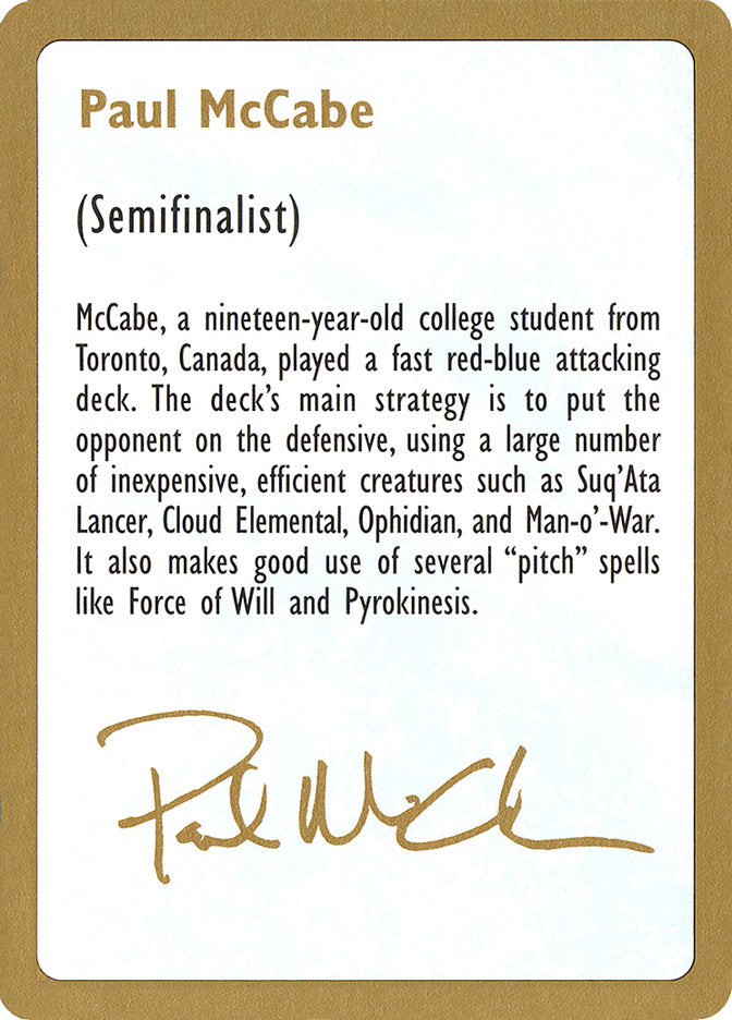 Paul McCabe Bio [World Championship Decks 1997] Magic: The Gathering
