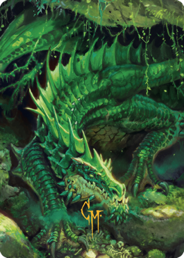 Lurking Green Dragon Art Card (Gold-Stamped Signature) [Commander Legends: Battle for Baldur's Gate Art Series] Magic: The Gathering