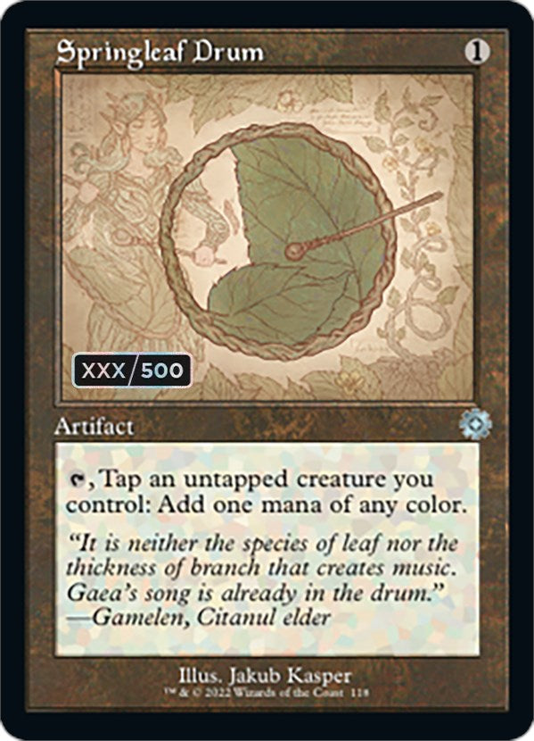 Springleaf Drum (Retro Schematic) (Serialized) [The Brothers' War Retro Artifacts] Magic: The Gathering