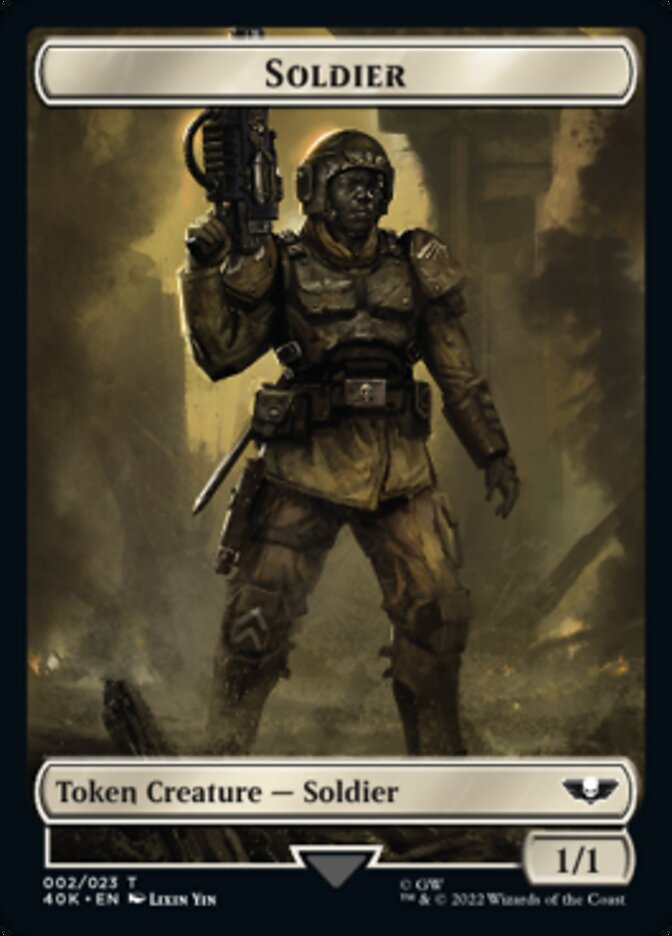 Soldier (002) // Space Marine Devastator Double-Sided Token (Surge Foil) [Warhammer 40,000 Tokens] Magic: The Gathering