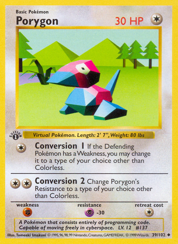 Porygon (39/102) (Shadowless) [Base Set 1st Edition] Pokémon