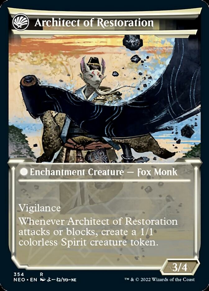 The Restoration of Eiganjo // Architect of Restoration (Showcase Soft Glow) [Kamigawa: Neon Dynasty] Magic: The Gathering