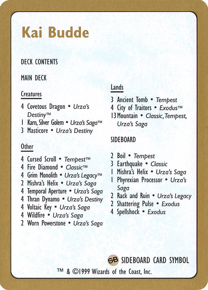 Kai Budde Decklist [World Championship Decks 1999] Magic: The Gathering
