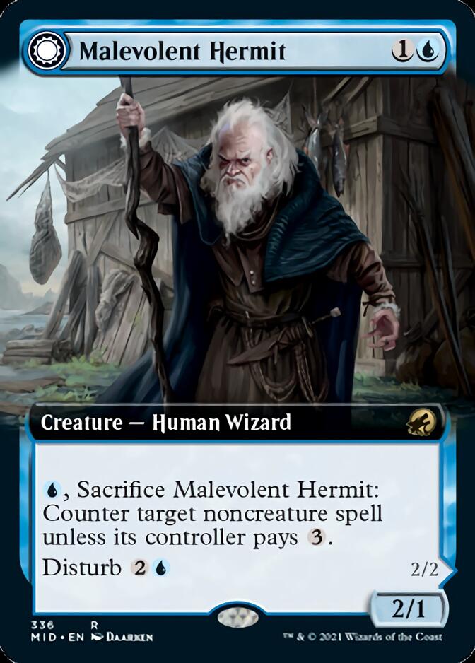 Malevolent Hermit // Benevolent Geist (Extended Art) [Innistrad: Midnight Hunt] Magic: The Gathering