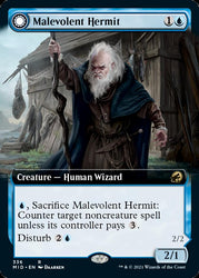 Malevolent Hermit // Benevolent Geist (Extended Art) [Innistrad: Midnight Hunt] Magic: The Gathering