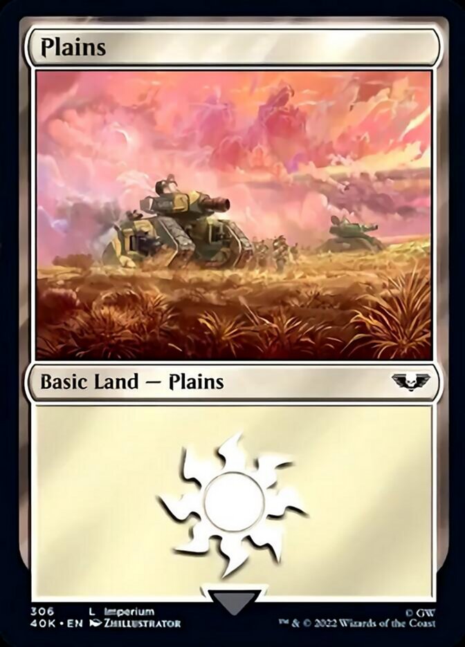 Plains (306) (Surge Foil) [Warhammer 40,000] Magic: The Gathering